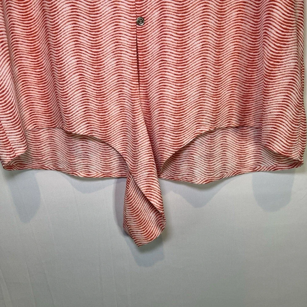 MICHAEL Michael Kors Button Front Tie Blouse Orange Printed,‎ Size Small